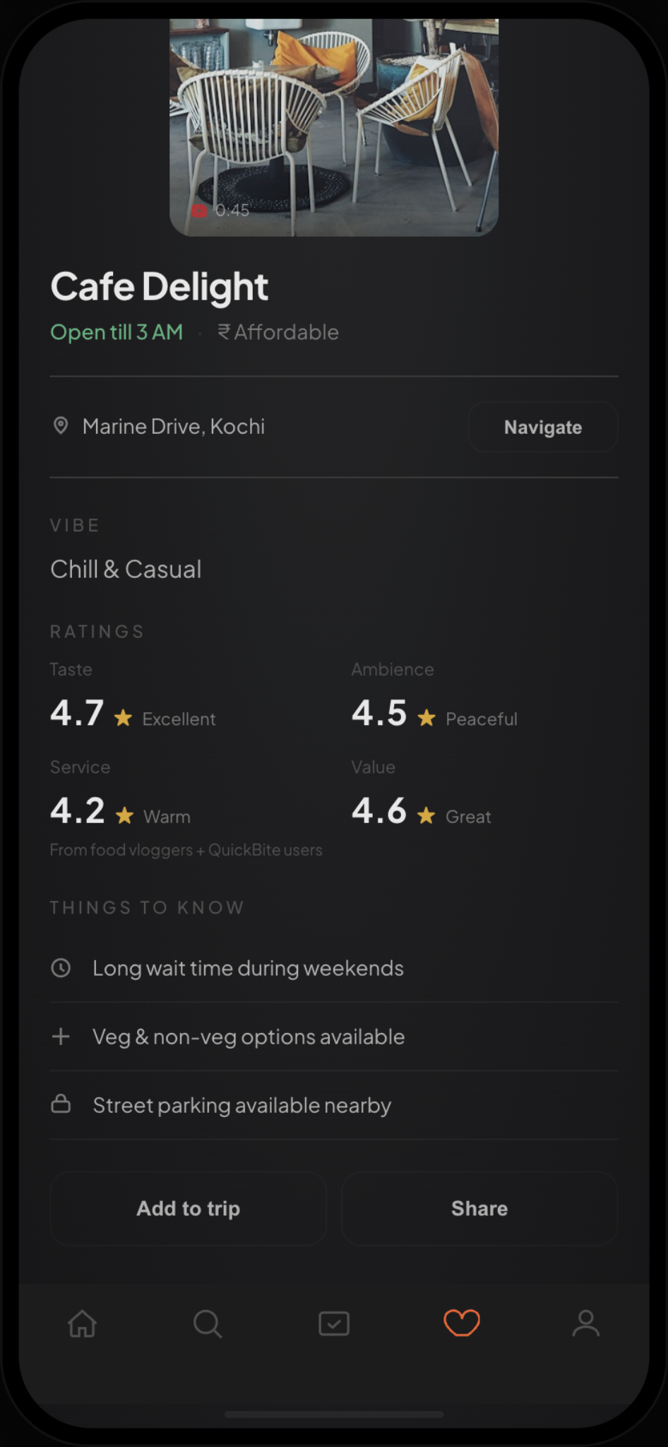 QuickBytes place detail screen